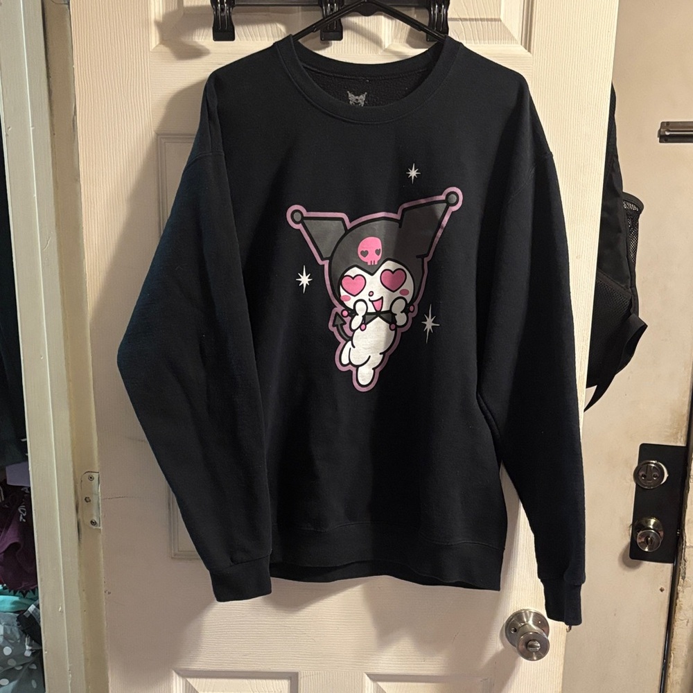 Black Graphic Sweatshirt with Pink Accents